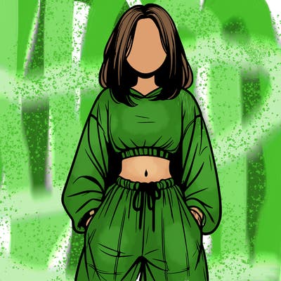 realistic girl faceless with baggy pants and a crop top