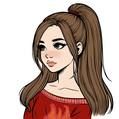 realistic girl with a high ponytail