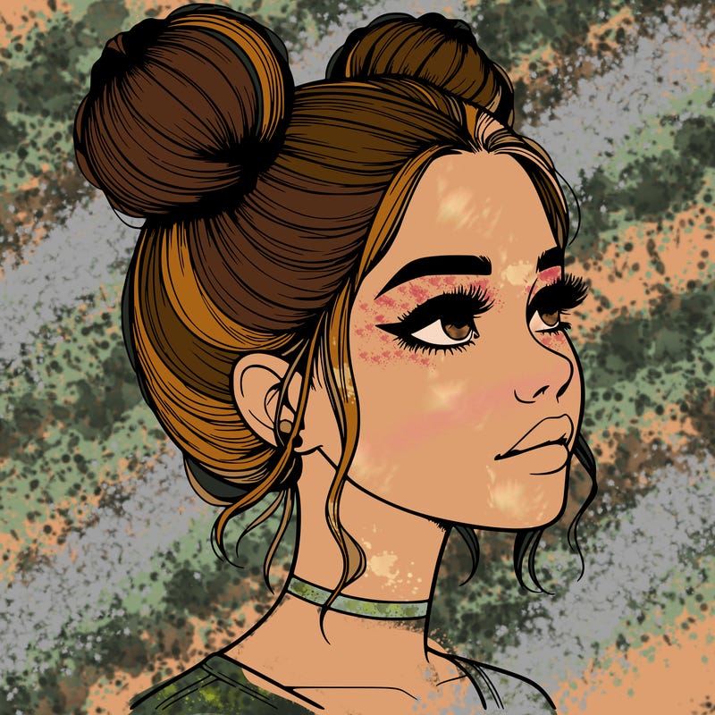 realistic girl with buns on the top of her head