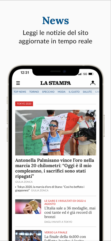 La Stampa. Notizie e Inchieste - Tela de smartphone exibindo o aplicativo de notícias La Stampa com manchetes italianas e atualizações em tempo real.