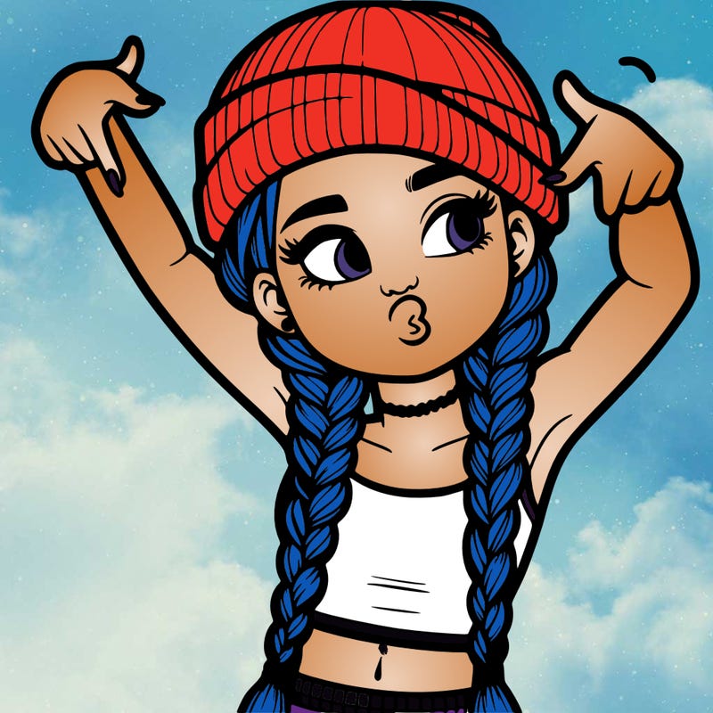 realistic teenage girl with braids and a beanie and crop top doing 🫶🏼