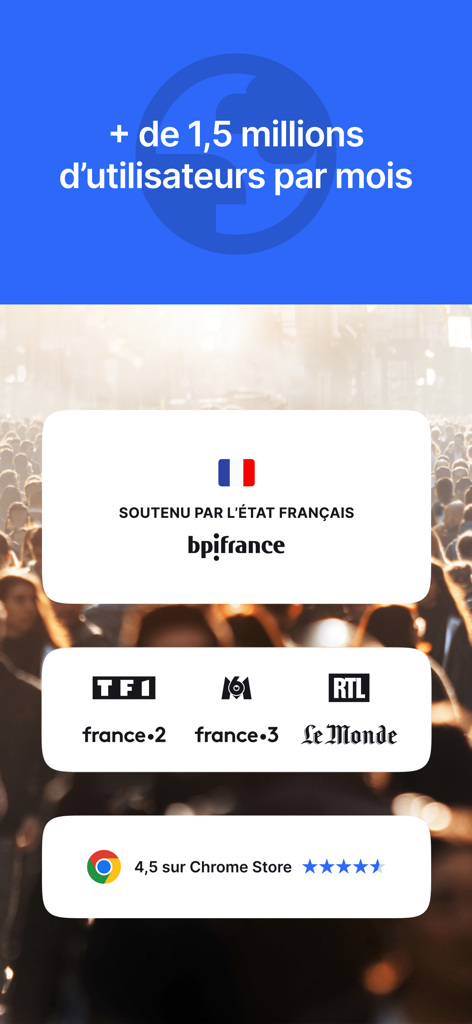 FranceVerif - Trust indicators for FranceVerif showing government support media mentions and user ratings