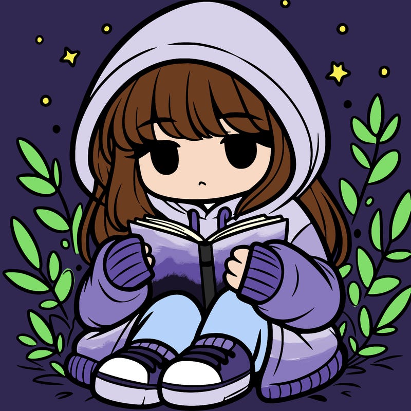 girl in oversized hoodie reading a book