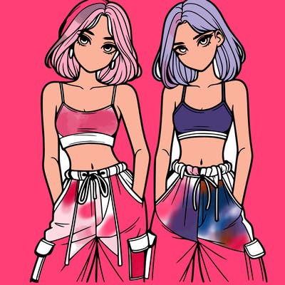 two girls with crop top with baggy pants