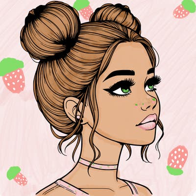 realistic girl with buns on the top of her head