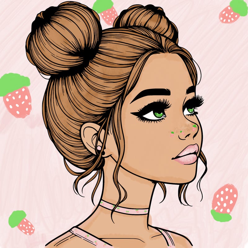 realistic girl with buns on the top of her head