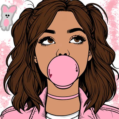 realististic girl blowing bubble -gum