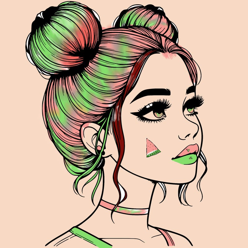 realistic girl with buns on the top of her head