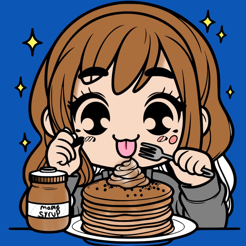 girl that eats a pancake with sprinkle and peanut butter