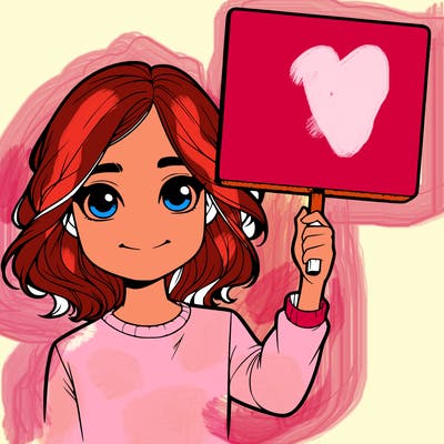 realistic girl holding up a sign