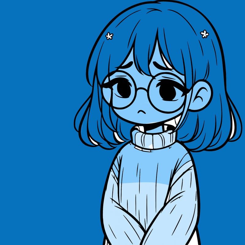 sad girl with glasses in a sweater