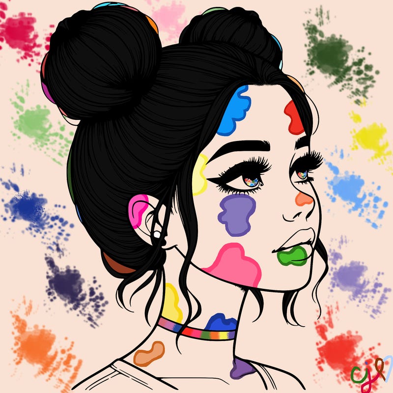 realistic girl with buns on the top of her head