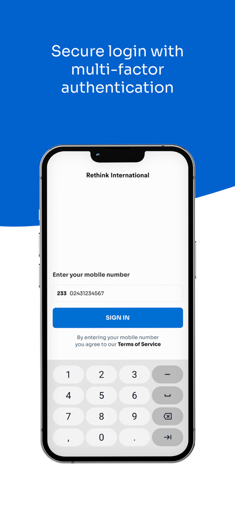 Bank POS - Secure login screen for the Bank POS app featuring multi-factor authentication and mobile number entry.