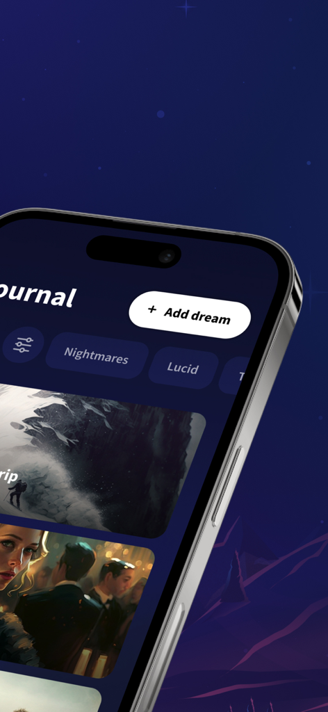 Oniri - Your Dream Journal - Smartphone screen displaying the Oniri dream journal with AI generated artwork