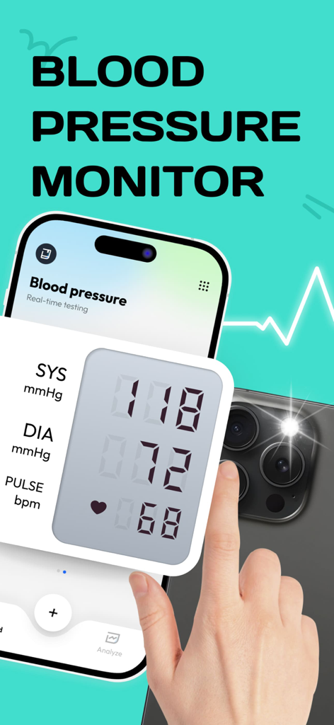 HeaBP Blood Pressure & Pulse - A person measuring their heart rate and pulse using an iPhone camera sensor with the HeaBP app