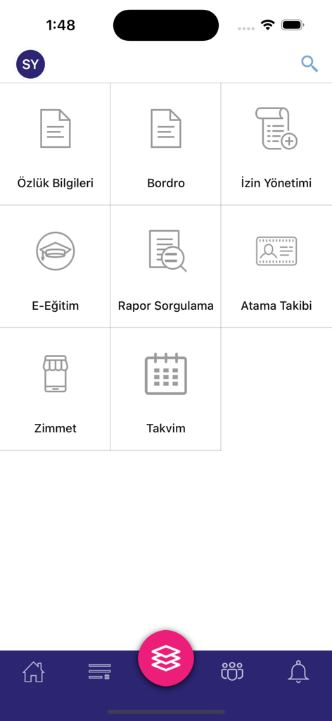 The EKİP app dashboard menu showing icons for personnel records payroll and leave management