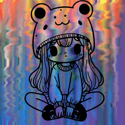 a girl wearing a frog hat and some frog socks