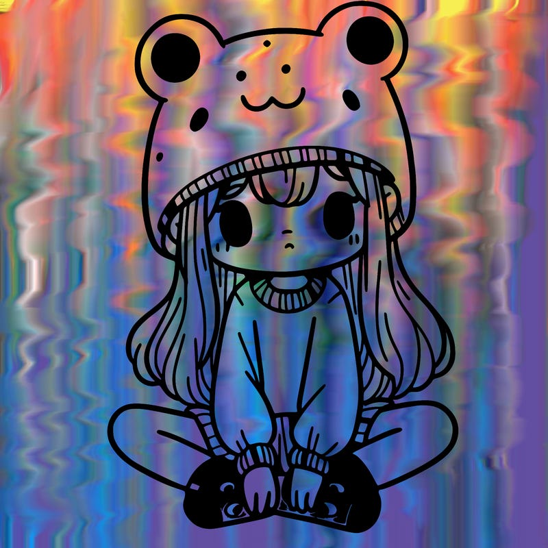 a girl wearing a frog hat and some frog socks