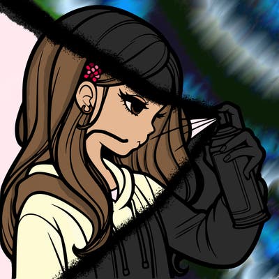 a realistic girl spray painting