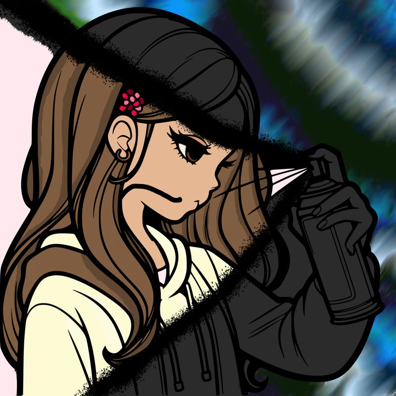 a realistic girl spray painting