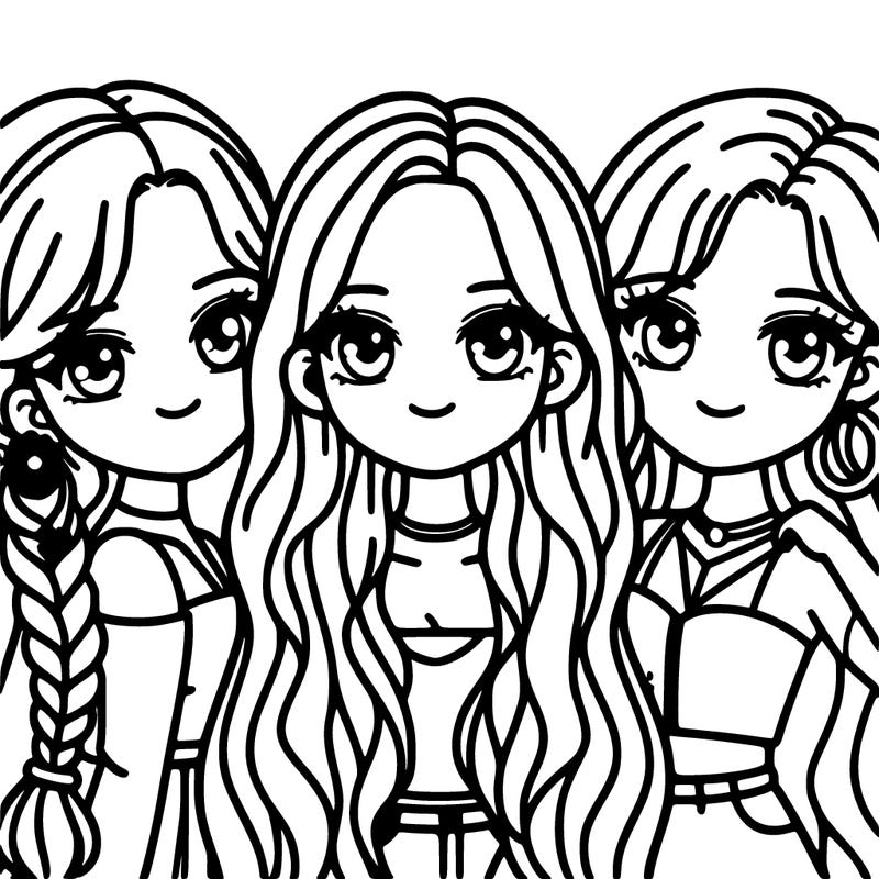 a group of 3 k-pop girls, one with a braid, one with long hair, and the other with short hair