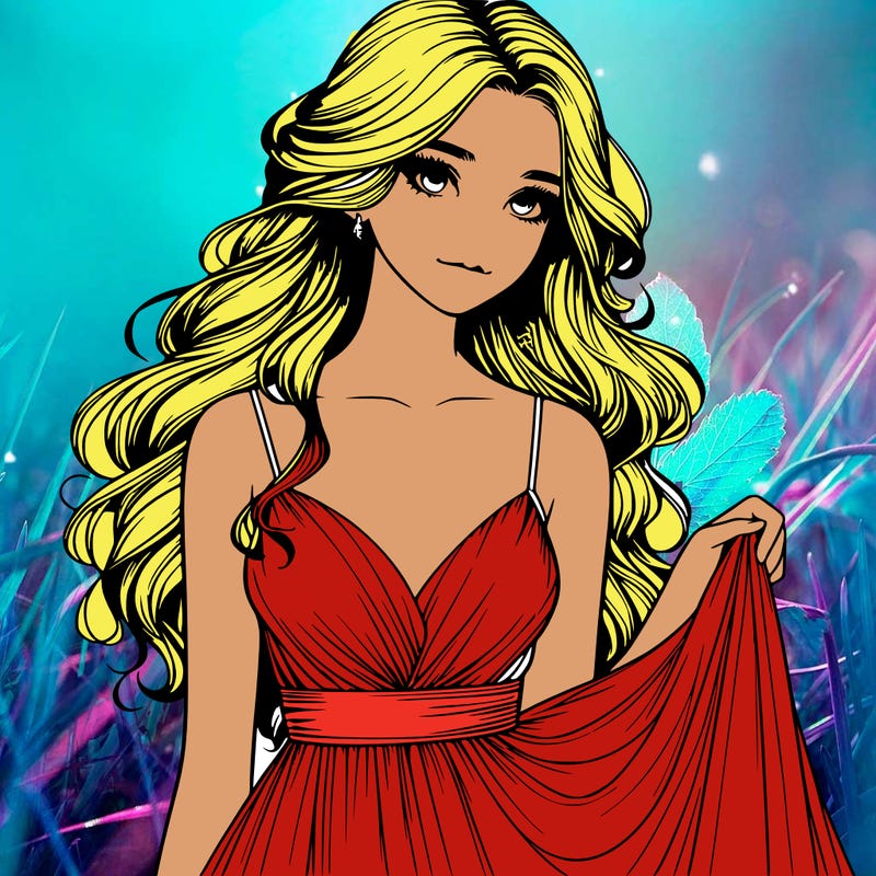 realistic girl in flowy silky prom dress