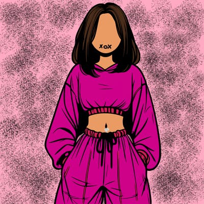 realistic girl faceless with baggy pants and a crop top