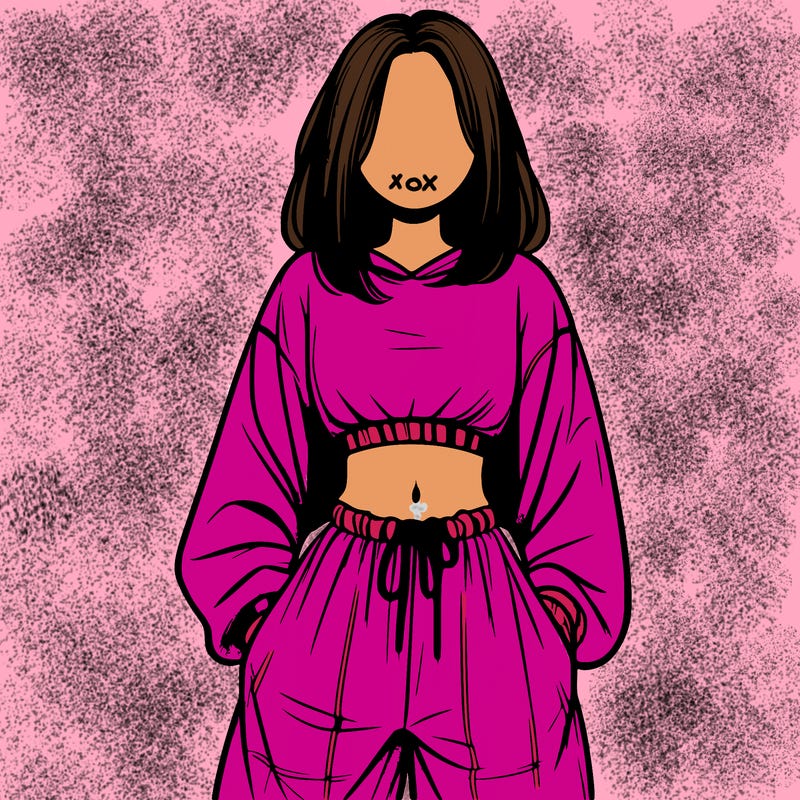 realistic girl faceless with baggy pants and a crop top