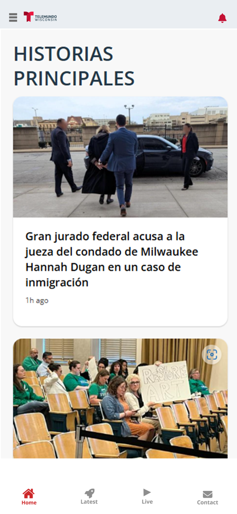 Telemundo Wisconsin - Telemundo Wisconsin mobile app interface displaying local main news stories in Spanish