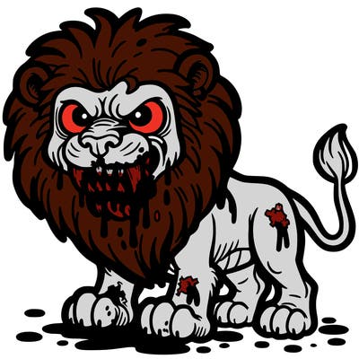 scary lion with blood on it