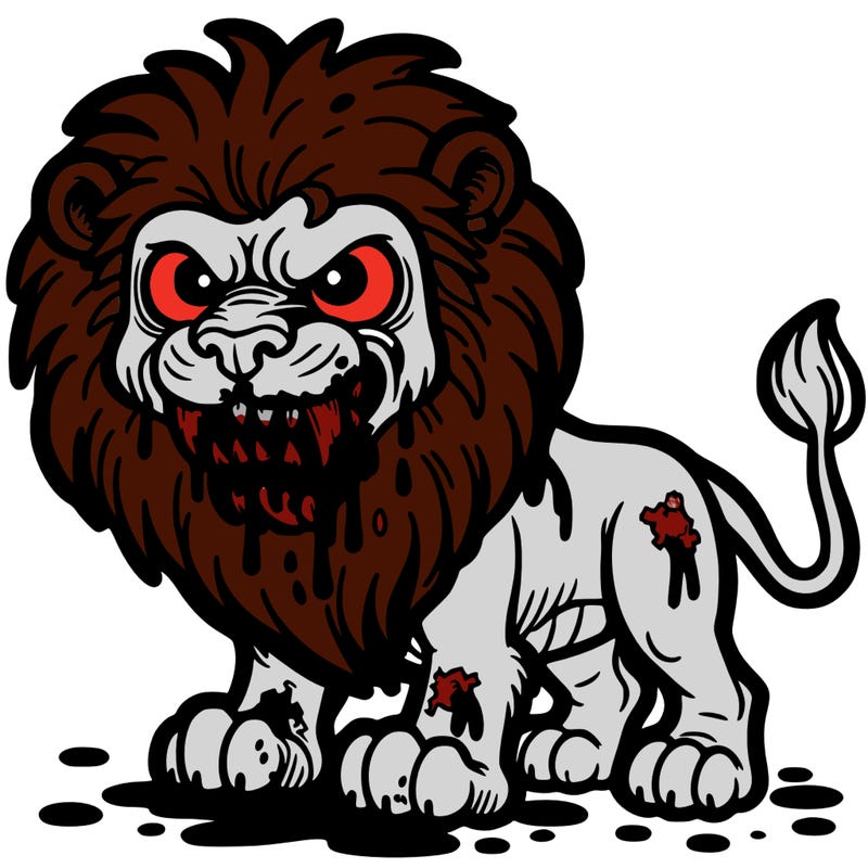 scary lion with blood on it