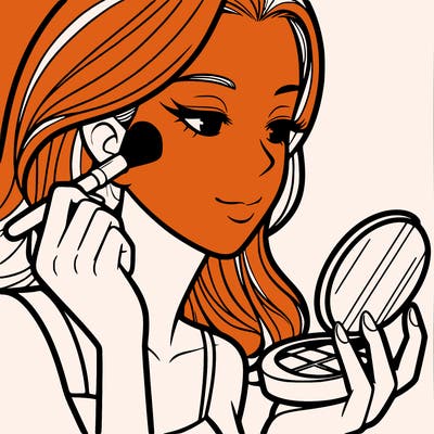 little girl putting on makeup