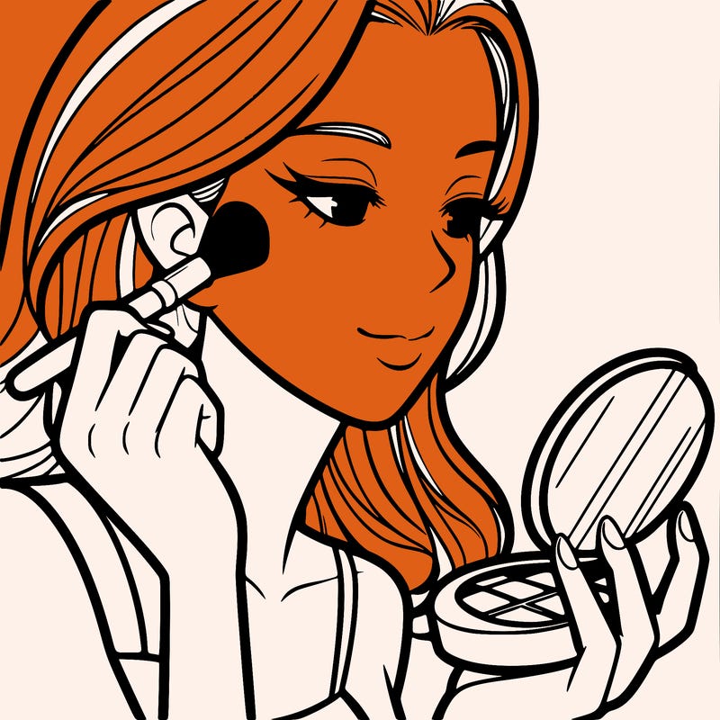 little girl putting on makeup