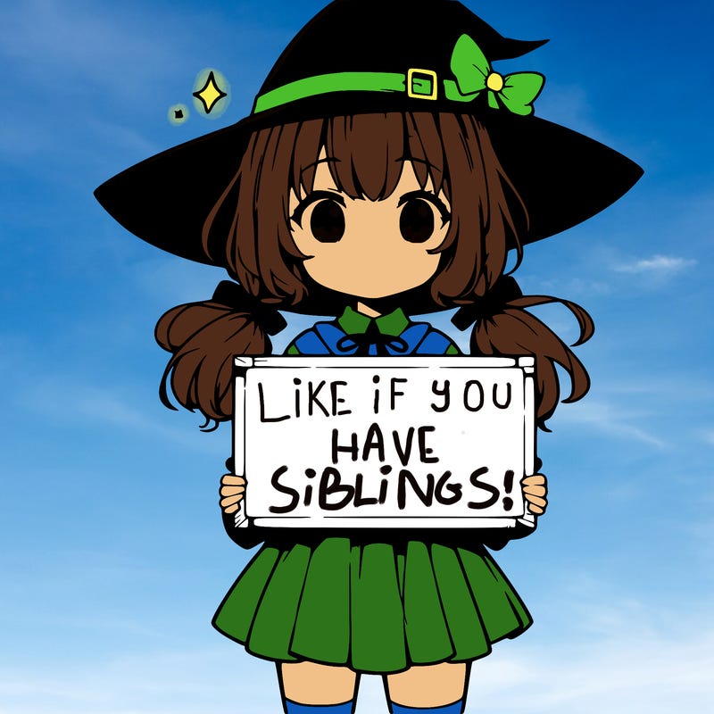 a cute anime witch girl holding a blank sign
