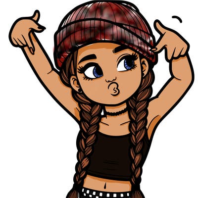 realistic teenage girl with braids and a beanie and crop top doing 🫶🏼