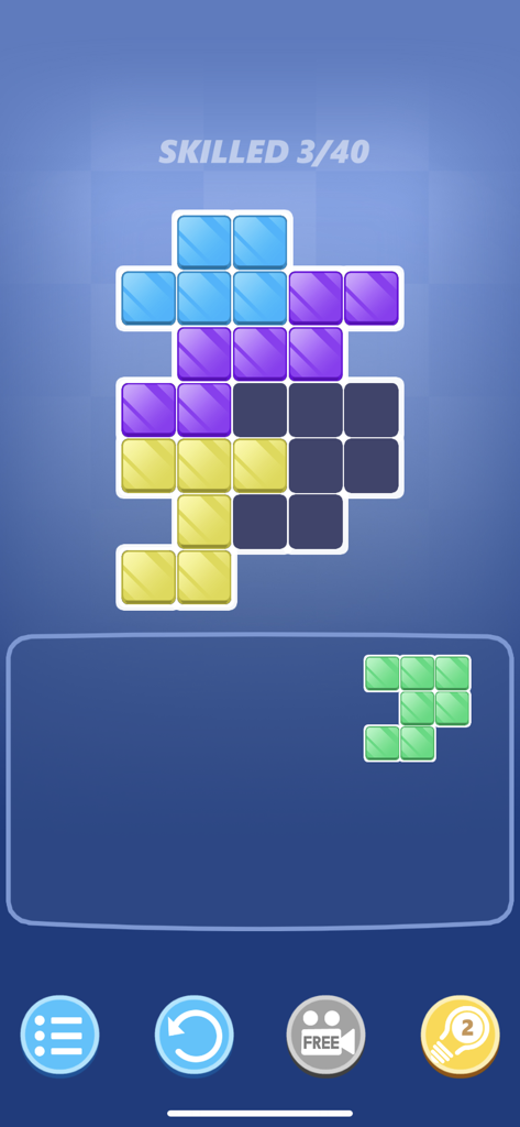 Block Hit - Puzzle Game - Block Hit Puzzle game skilled level screen showing colorful blocks on a blue grid