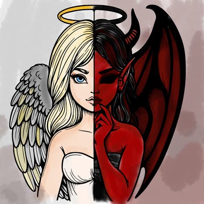 realistic angel half demon