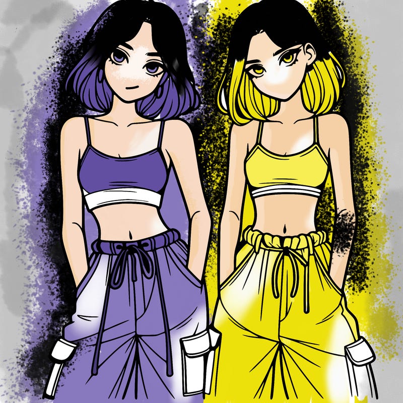 two girls with crop top with baggy pants