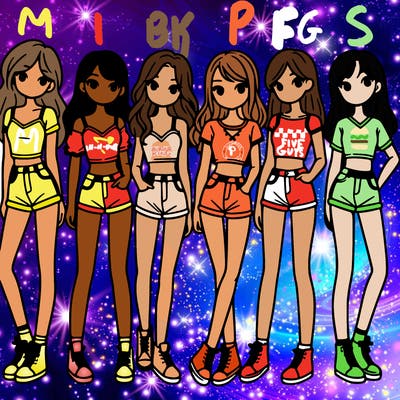 a group of girls wearing crop tops and shorts