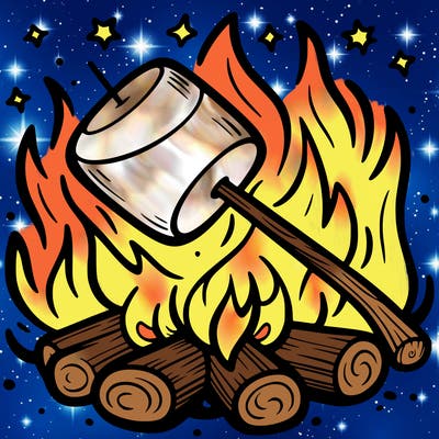 a marshmallow on a stick over a fire coloring page