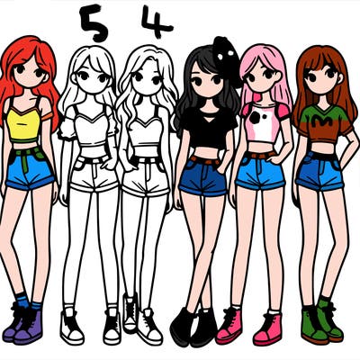a group of girls wearing crop tops and shorts