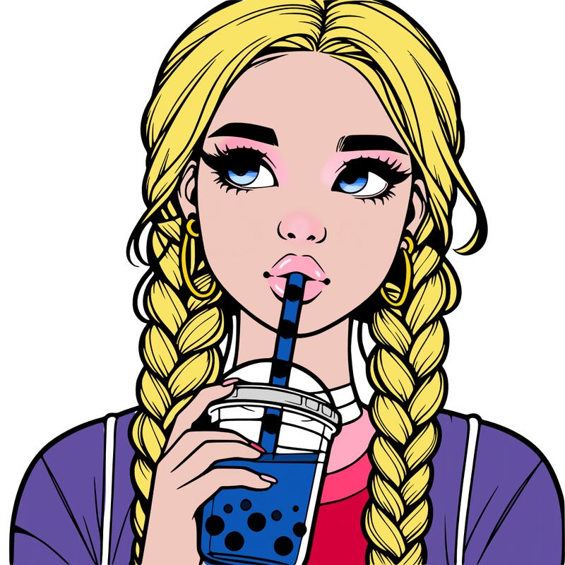 realistic girl with braided hair drinking boba