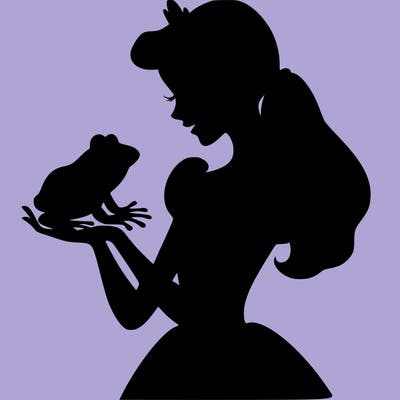 a shadow of a princess holding a frog realistic