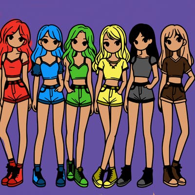 a group of girls wearing crop tops and shorts