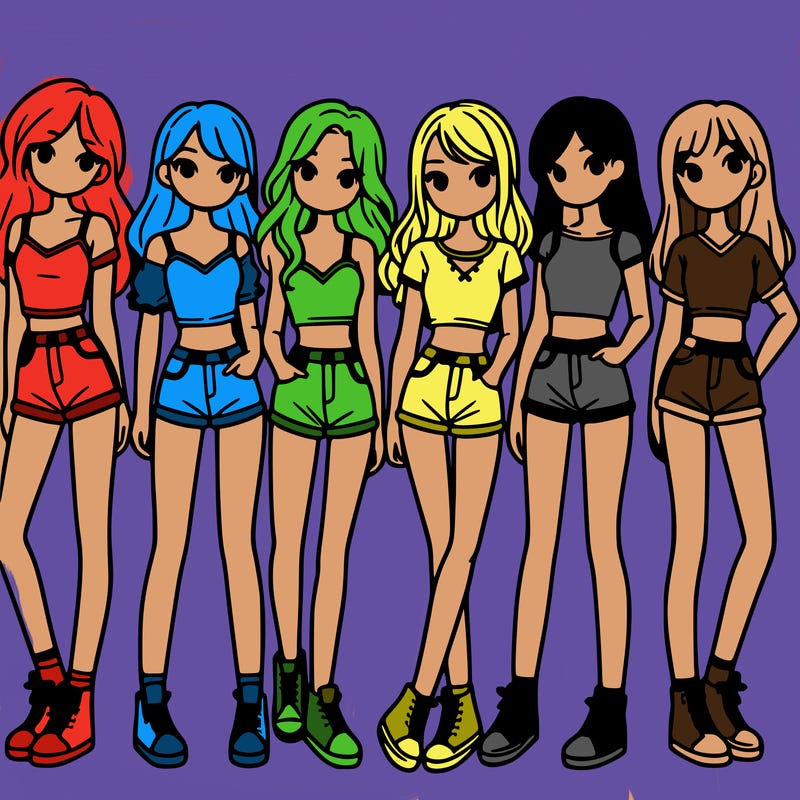 a group of girls wearing crop tops and shorts