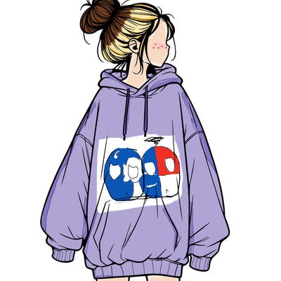realistic girl with a oversized sweatshirt on and a bun