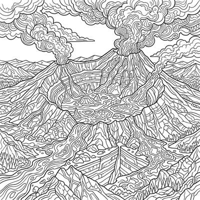 Dive into the dramatic world of supervolcanoes with this incredibly detailed adult coloring page. Experience mindful relaxation as you bring this powerful natural wonder to life with your colors.