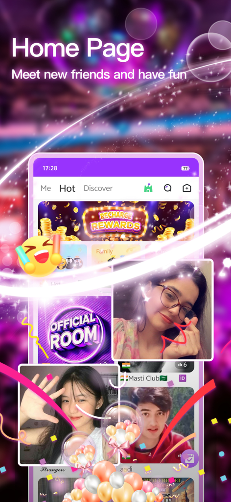 SeaU Chat - The home page of SeaU Chat app featuring hot voice chat rooms and diverse user profile photos.