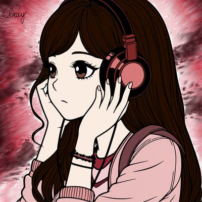 realistic girl listening to music