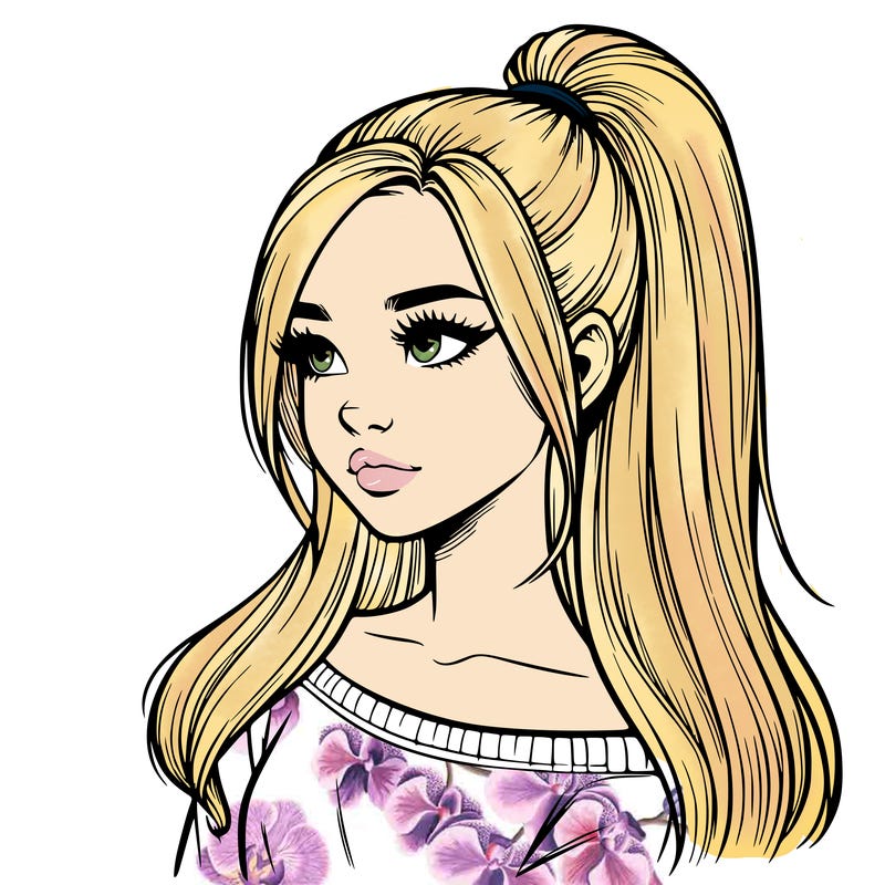 realistic girl with a high ponytail